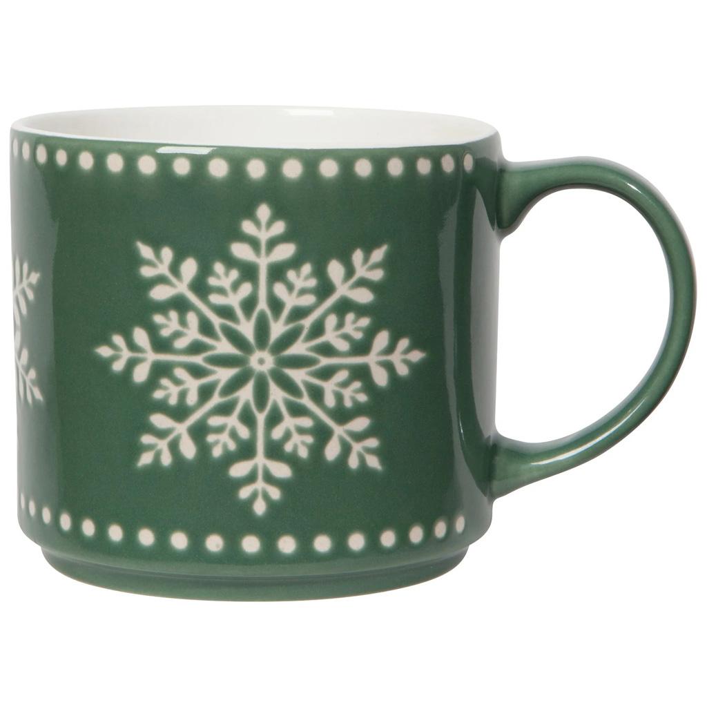 Good Tidings Snowflake Mug in Green