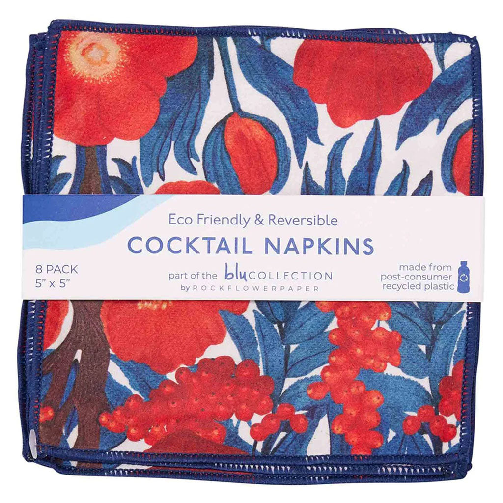 Icelandic Poppies Reusable and Reversible Cocktail Napkins, set of 8