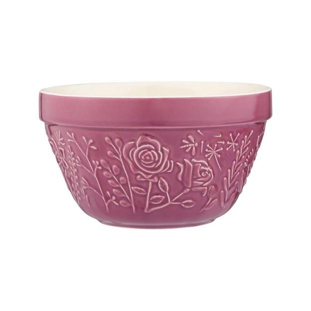 Mason Cash In The Meadow Mixing Bowl – 4.25 Qt Pink Stoneware Bowl, Embossed Rose Pattern, Oven & Dishwasher Safe